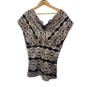 Nue Options Gold and Black Lace Shiny Sequins Formal Top MEDIUM